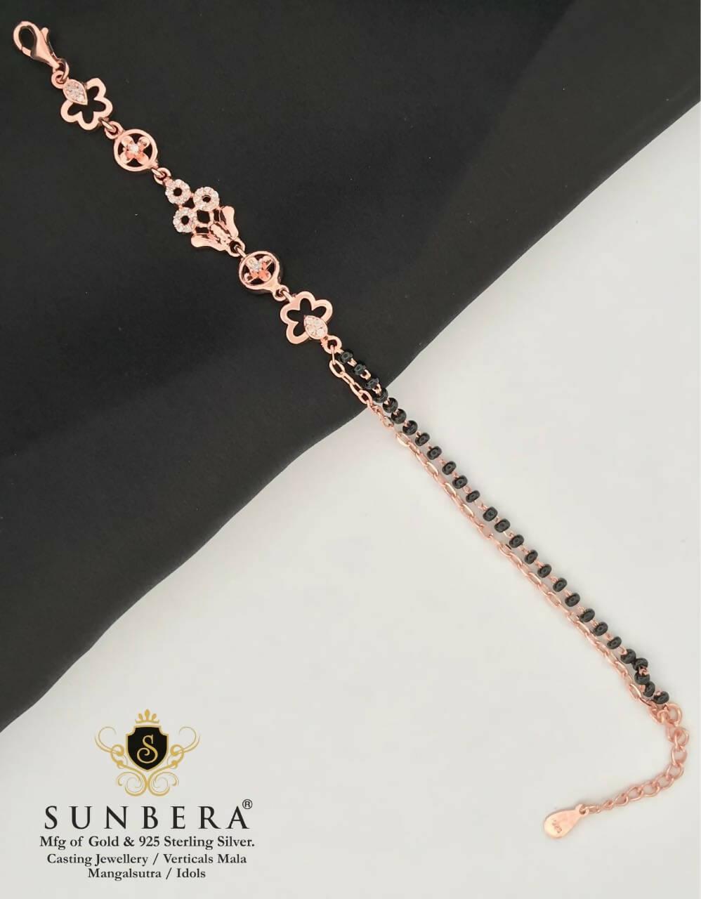 925 Silver Rose Gold Mangalsutra Bracelet Sarafa Bazar India