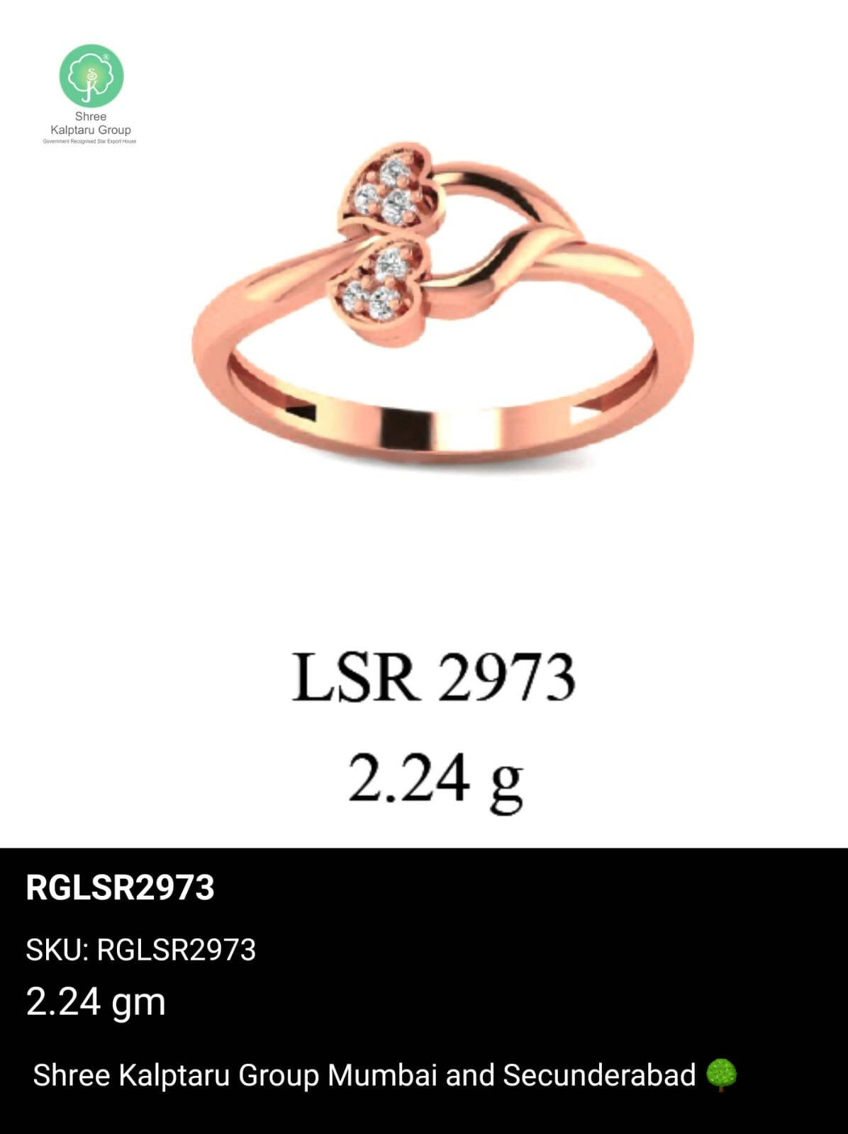 Light weight Rose Gold Ladies Rings Sarafa Bazar India