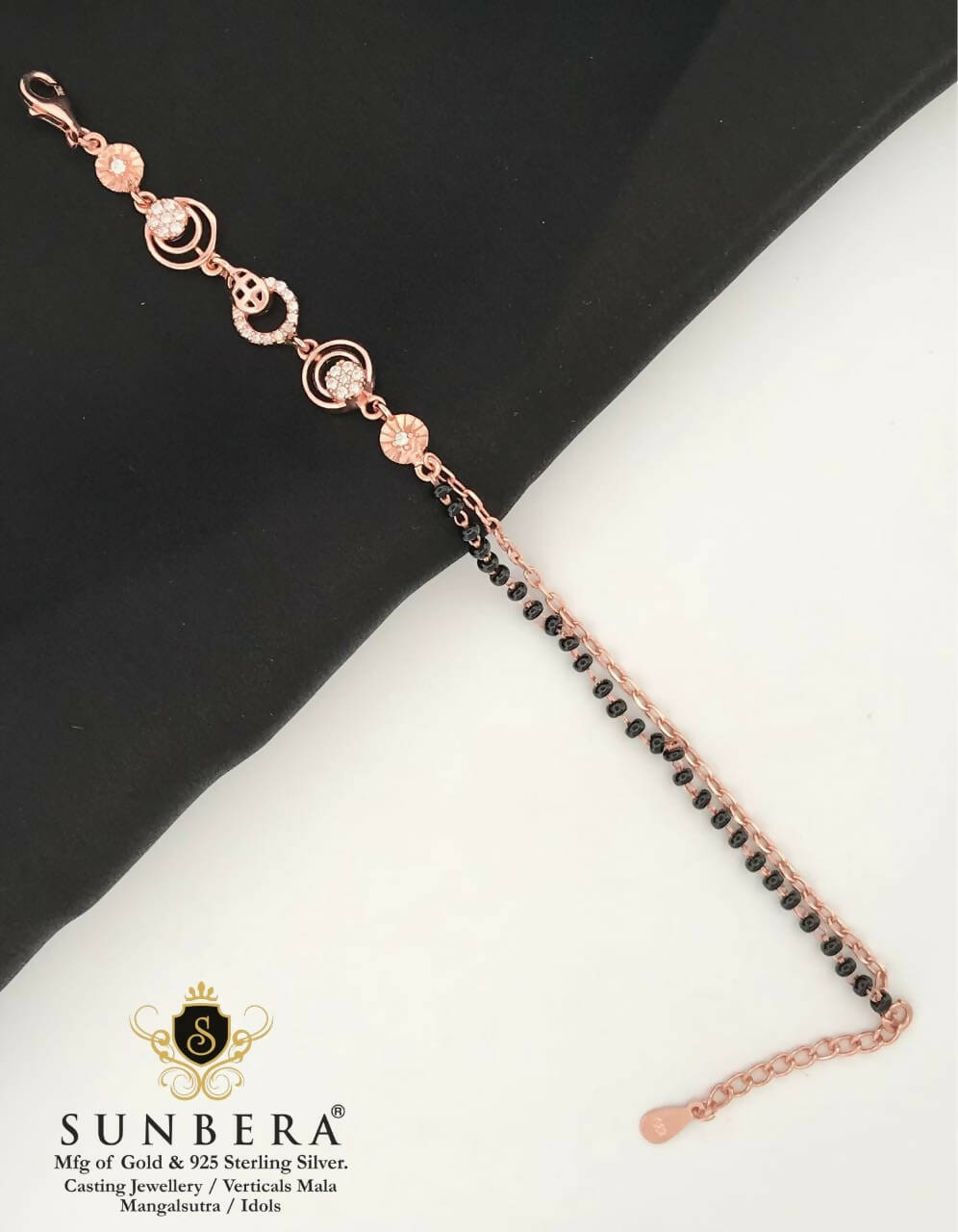 925 Silver Rose Gold Mangalsutra Bracelet Sarafa Bazar India