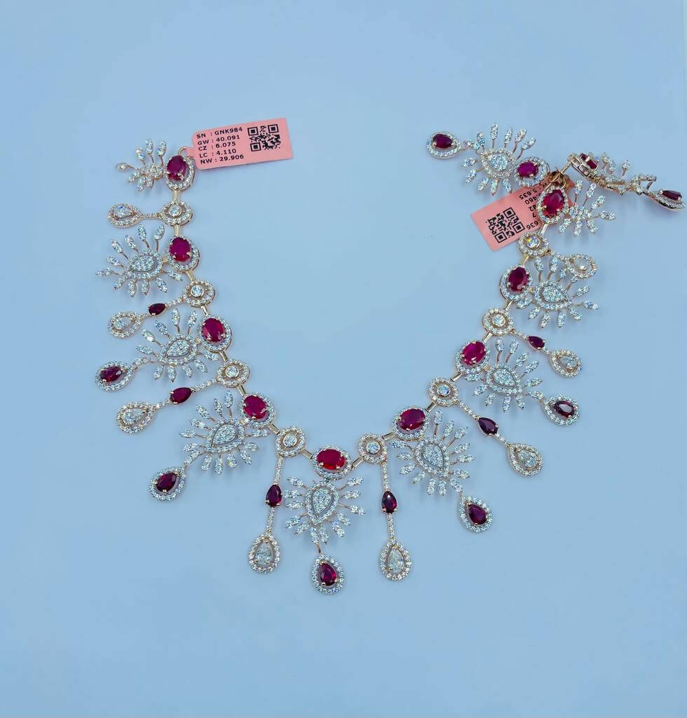 Rose Gold CZ Necklace Sarafa Bazar India