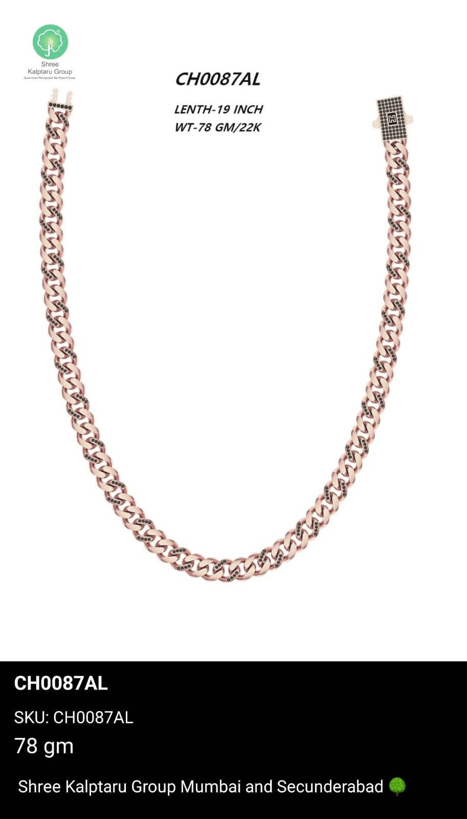 Rose Gold Gents Chain Sarafa Bazar India