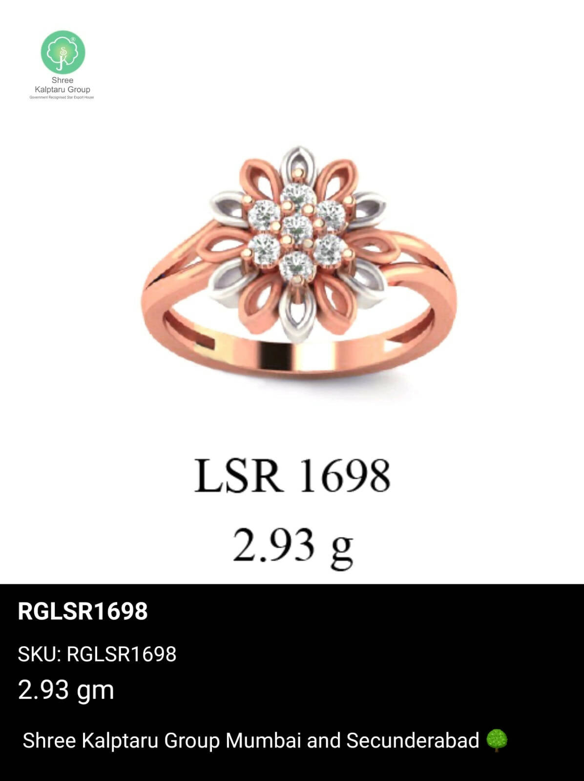 Light weight Rose Gold Ladies Rings Sarafa Bazar India