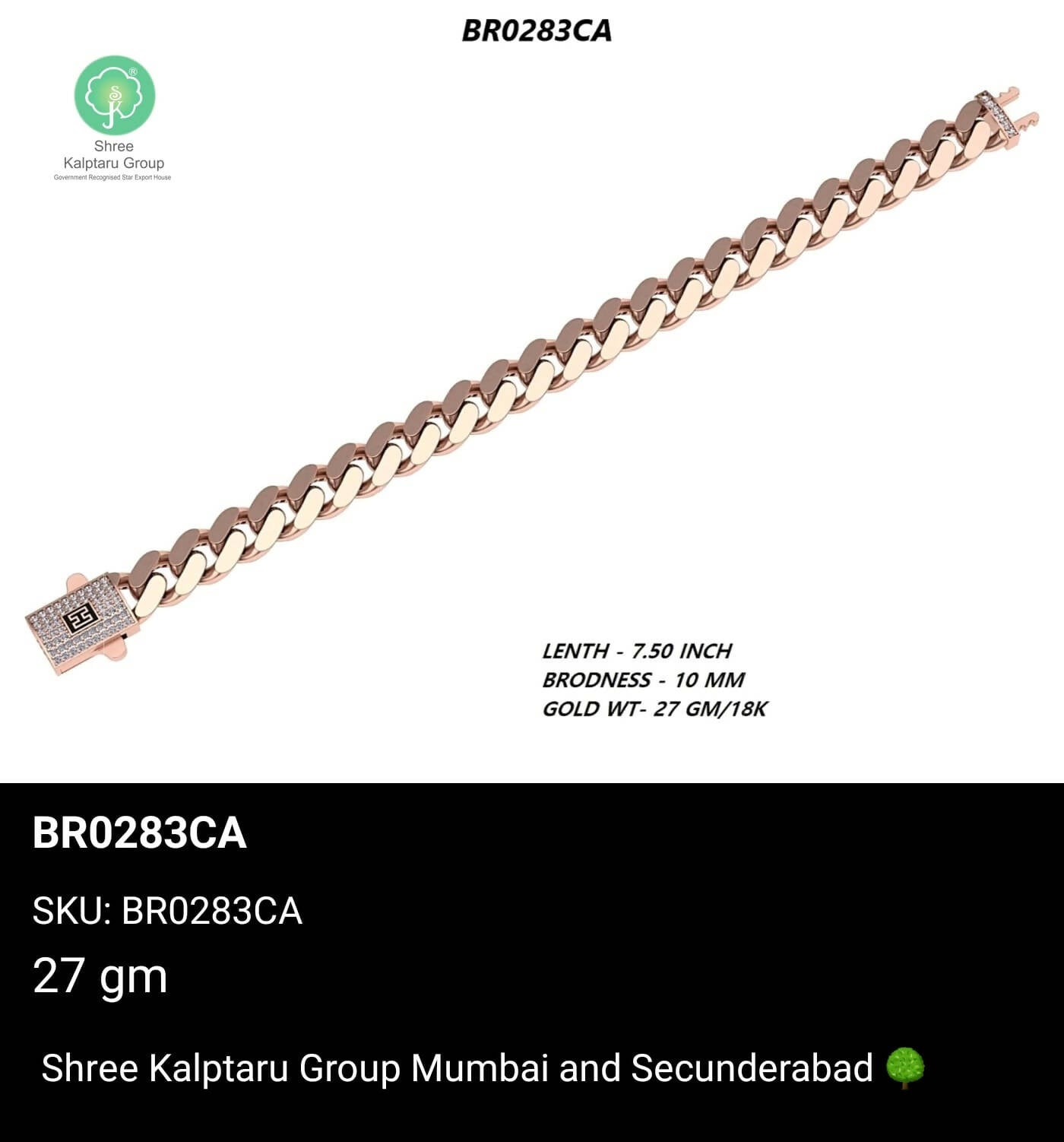 Rose Gold Gents Bracelet Sarafa Bazar India