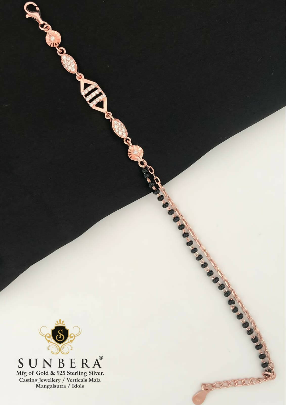 925 Silver Rose Gold Mangalsutra Bracelet Sarafa Bazar India