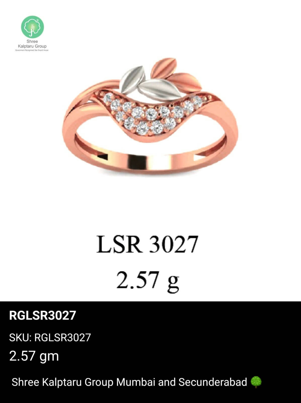 Light weight Rose Gold Ladies Rings Sarafa Bazar India