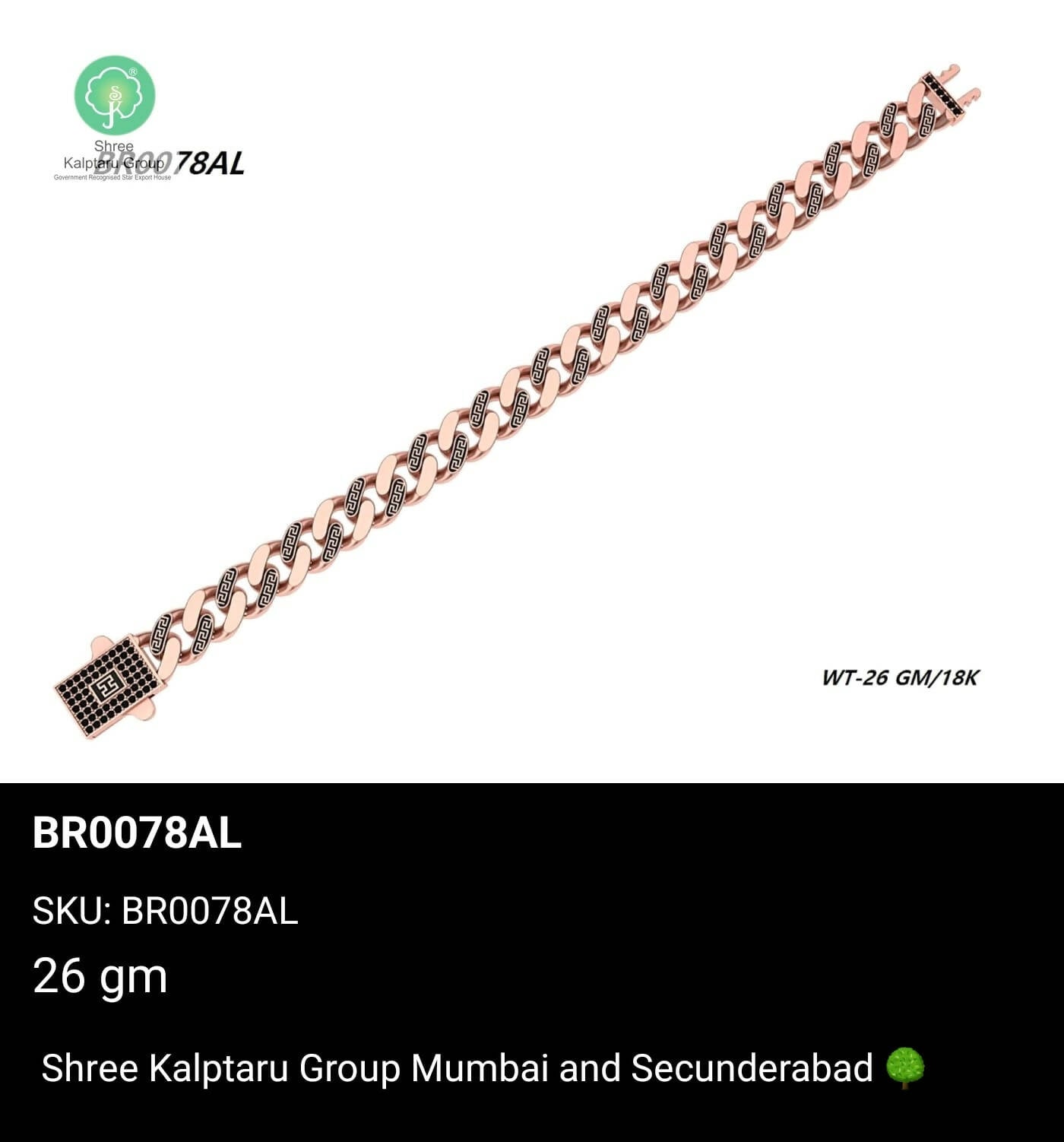 Rose Gold Gents Bracelet Sarafa Bazar India