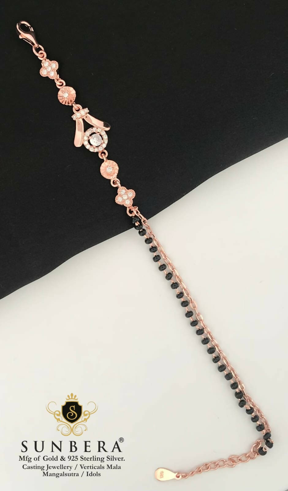 925 Silver Rose Gold Mangalsutra Bracelet Sarafa Bazar India