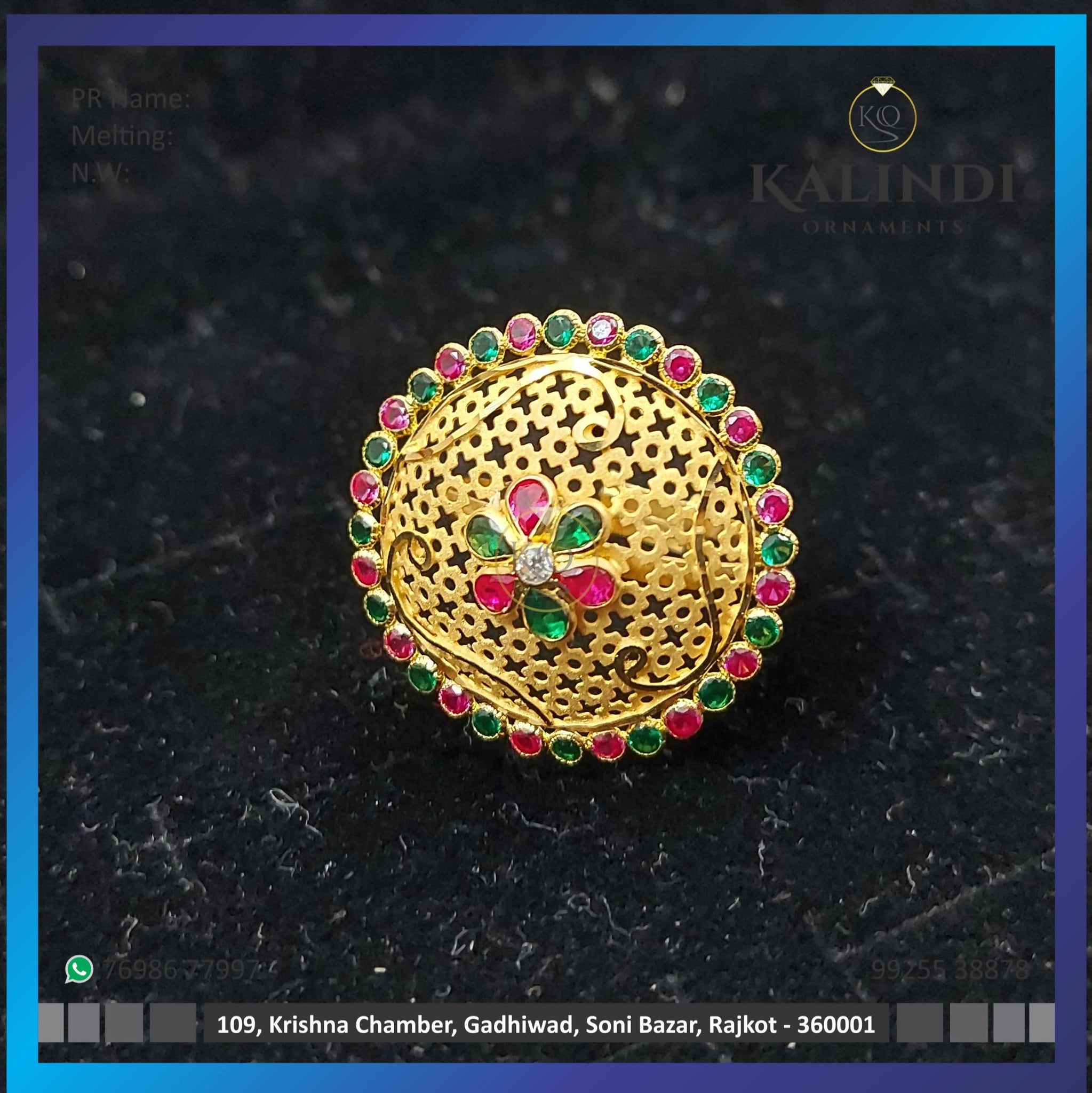 Light Weight Gold Stone Ladies Ring Sarafa Bazar India