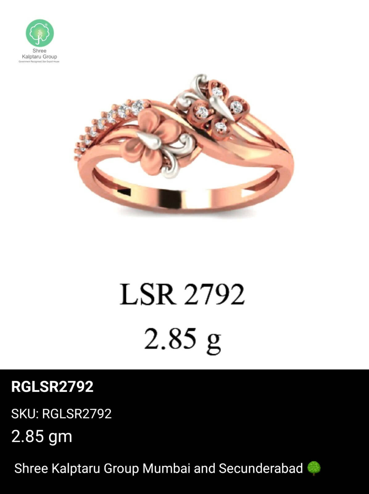 Light weight Rose Gold Ladies Rings Sarafa Bazar India