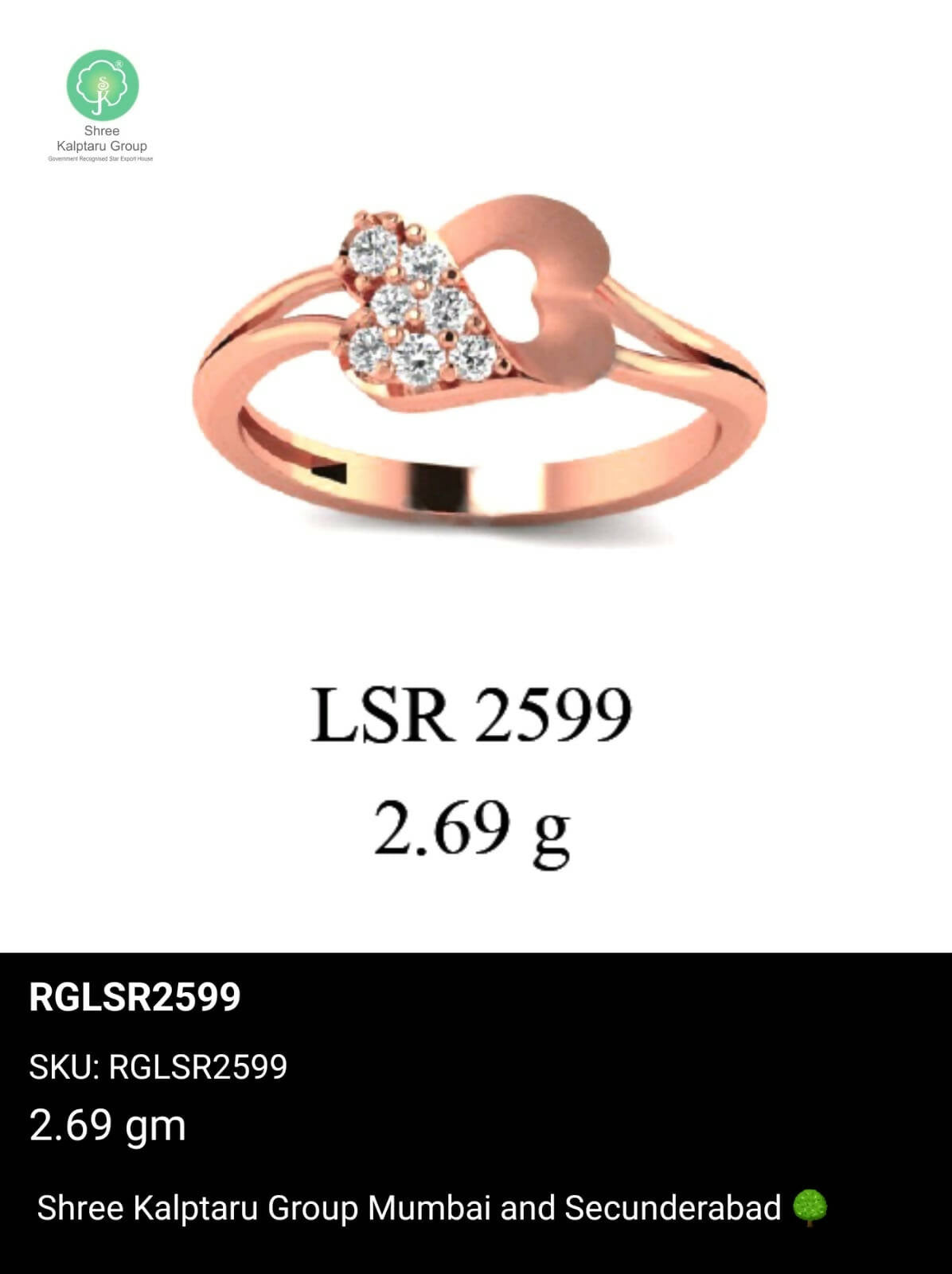 Light weight Rose Gold Ladies Rings Sarafa Bazar India