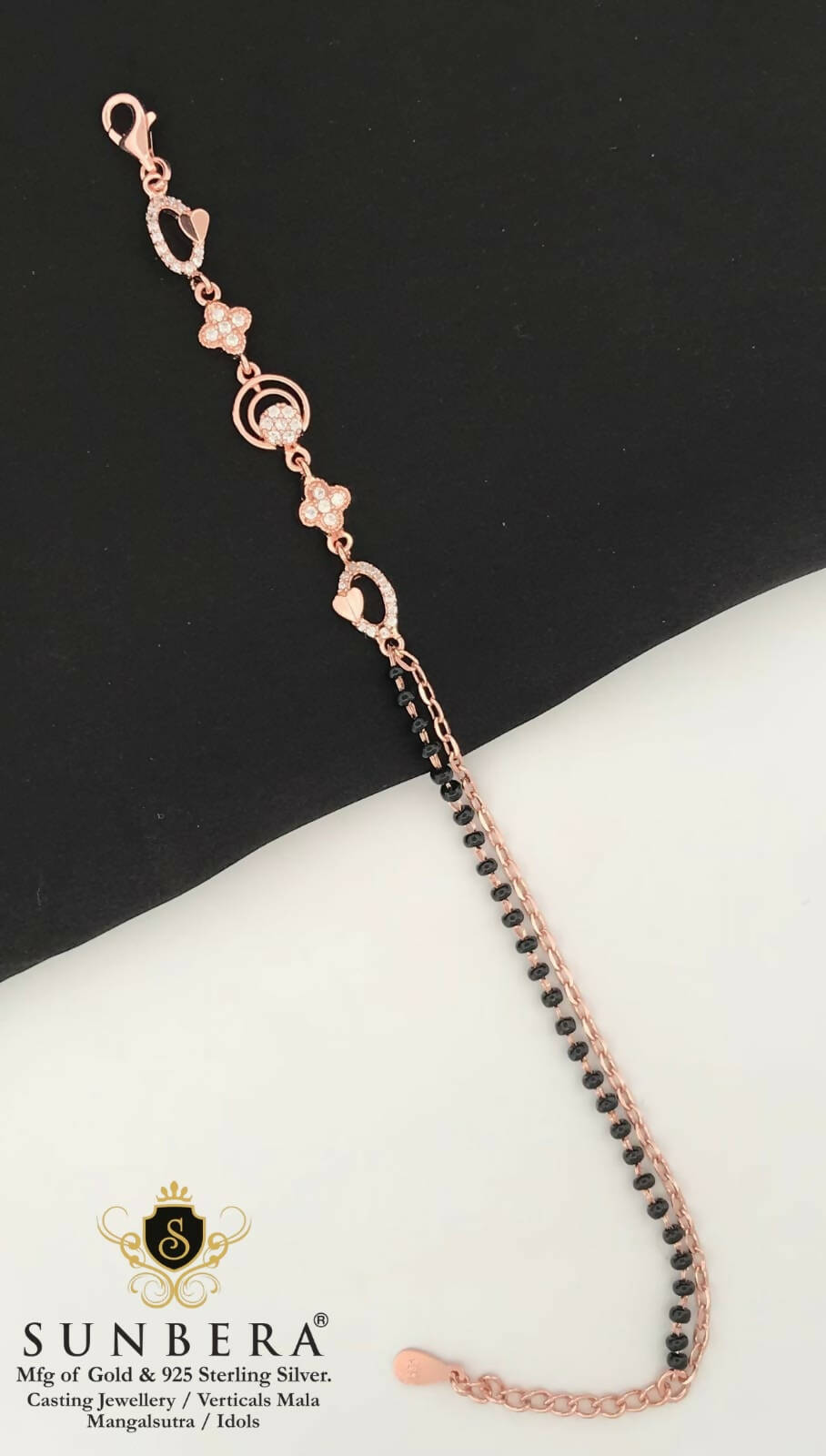 925 Silver Rose Gold Mangalsutra Bracelet Sarafa Bazar India