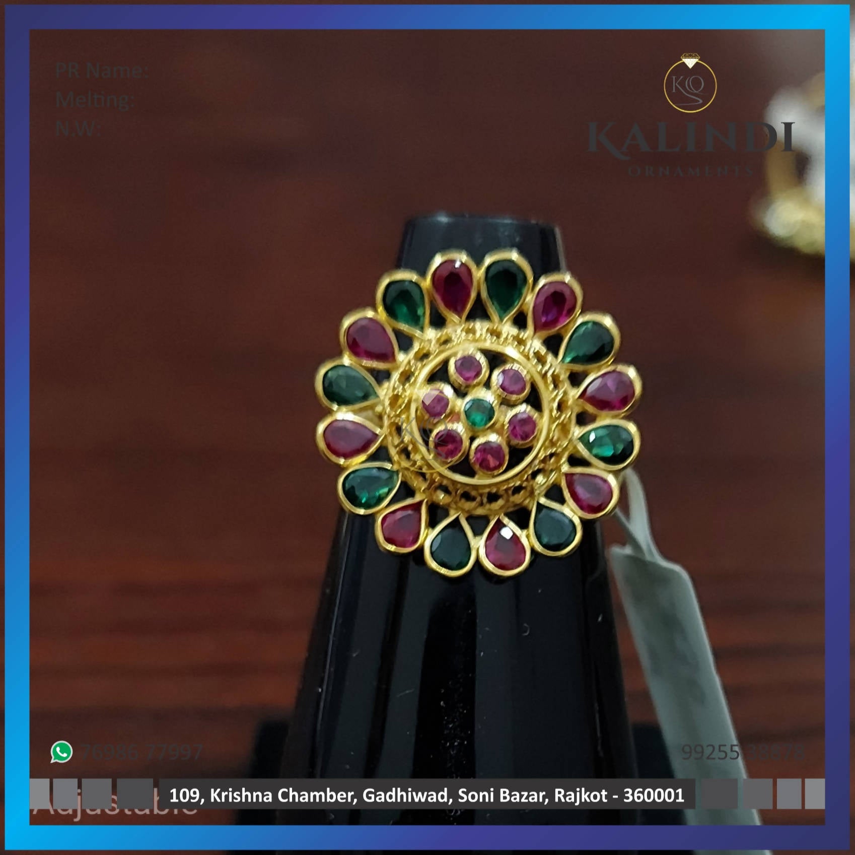 Light Weight Gold Stone Ladies Ring Sarafa Bazar India