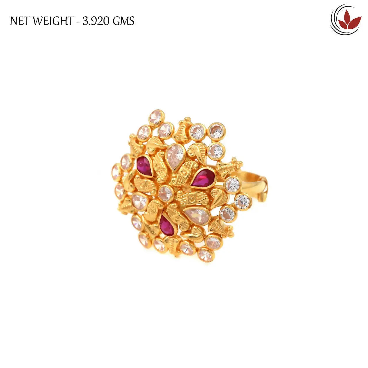 Light Weight Gold Stone Ladies Ring Sarafa Bazar India