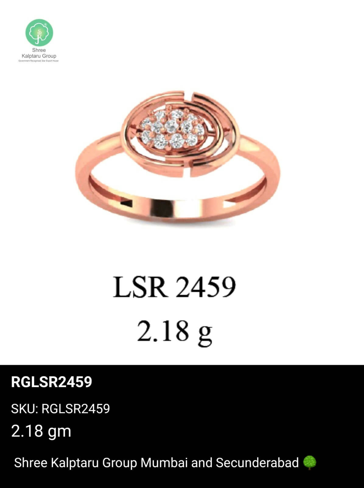 Light weight Rose Gold Ladies Rings Sarafa Bazar India