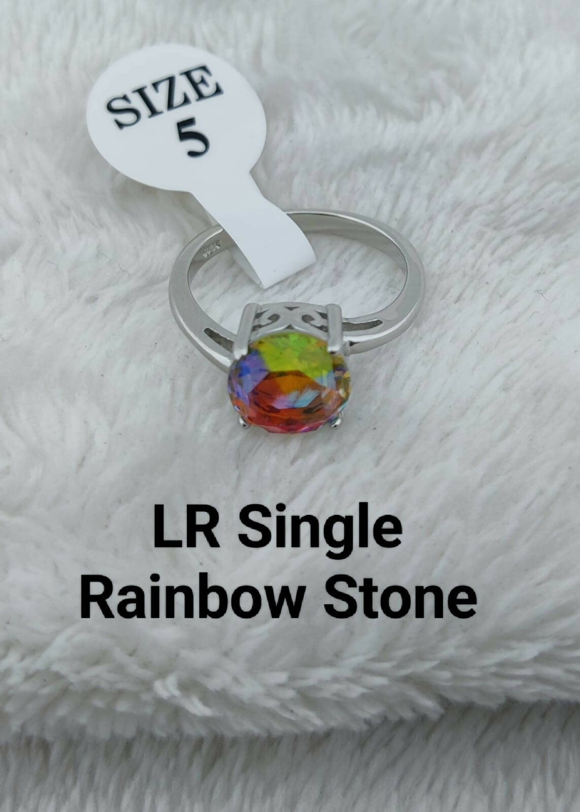 925 Silver Single Rainbow Stone Ladies Ring Sarafa Bazar India
