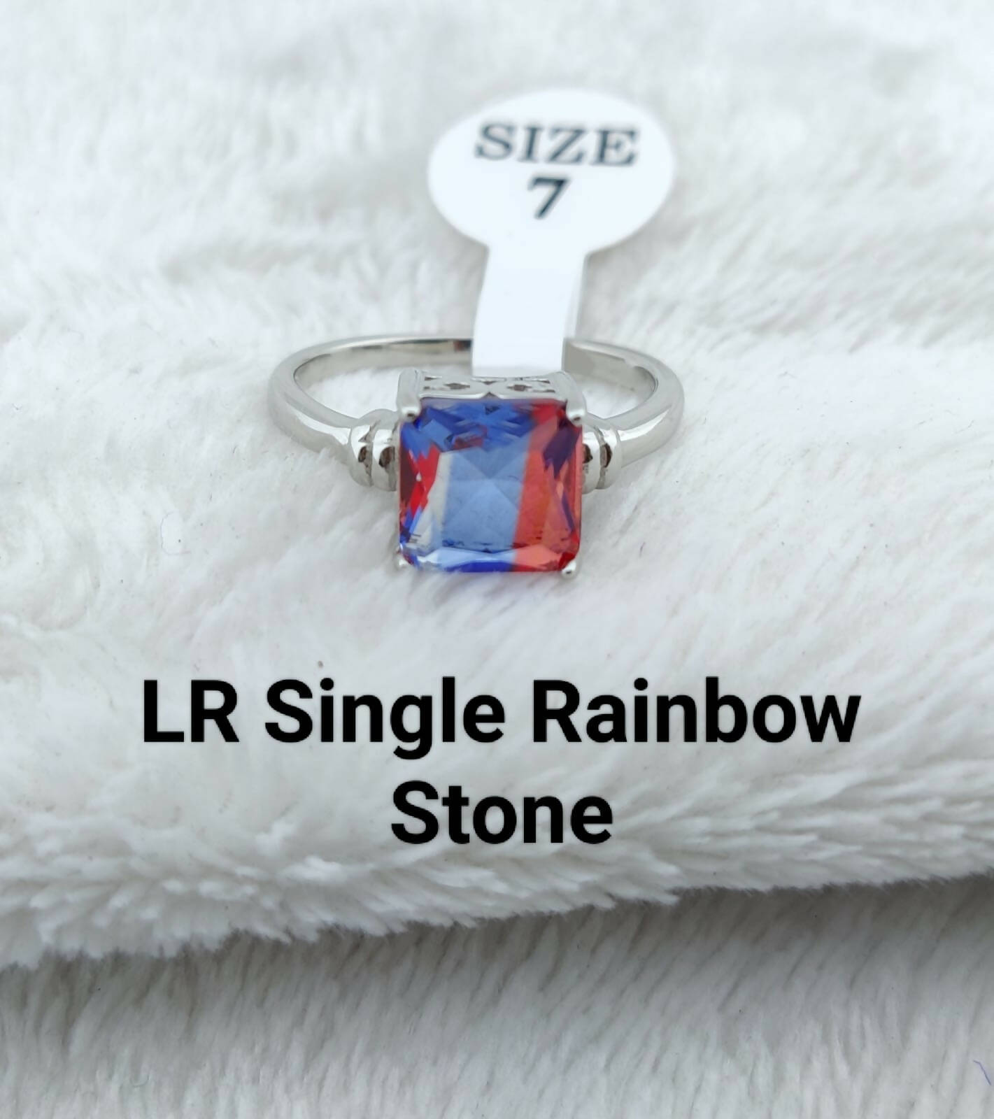 925 Silver Ladies Ring Single Rainbow Stone Sarafa Bazar India