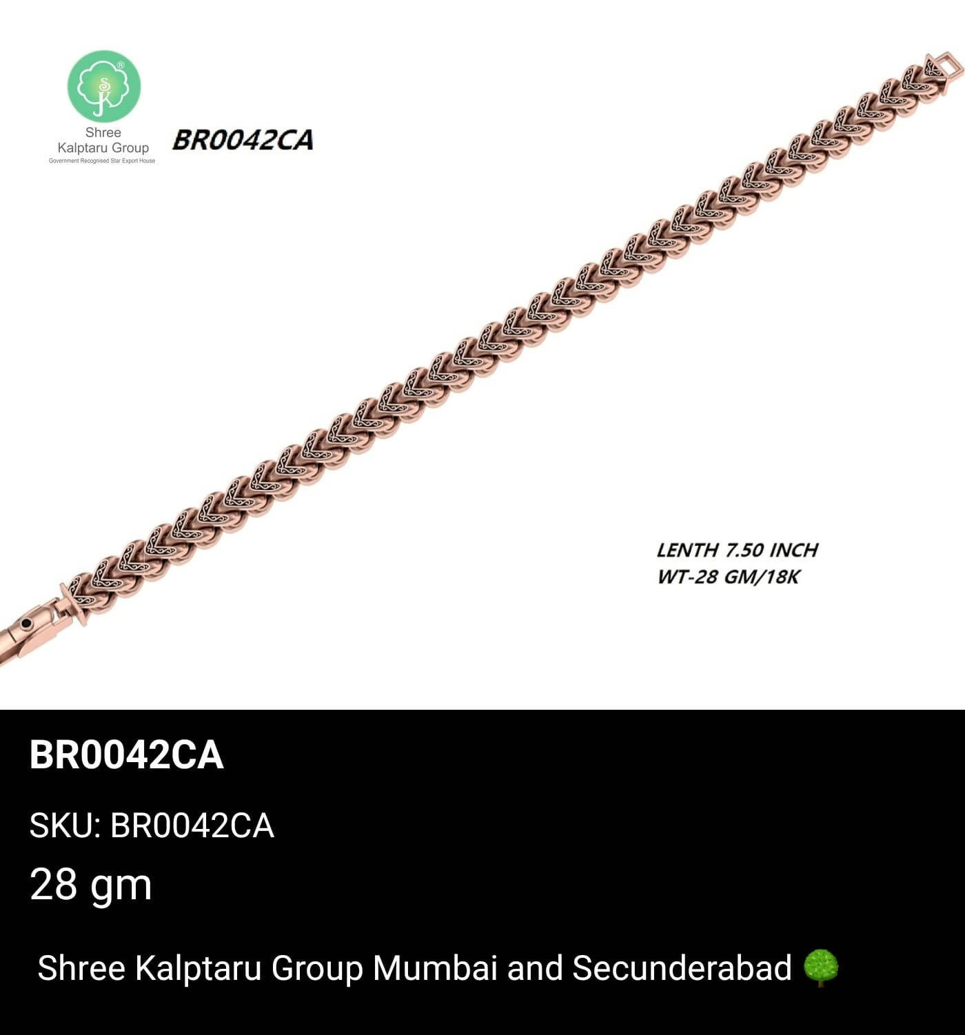 Rose Gold Gents Bracelet Sarafa Bazar India