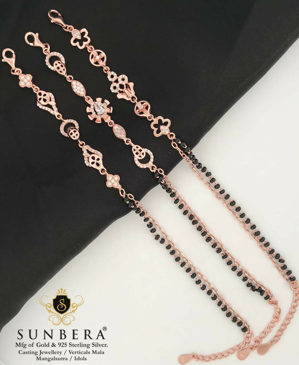 925 Silver Rose Gold Mangalsutra Bracelet Sarafa Bazar India