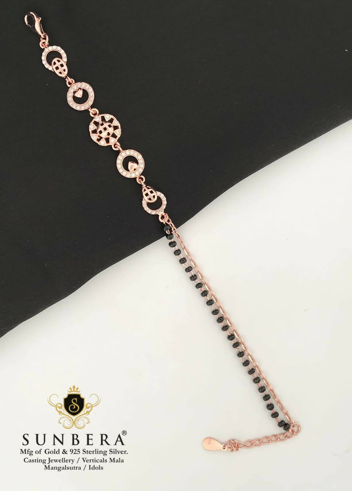 925 Silver Rose Gold Mangalsutra Bracelet Sarafa Bazar India