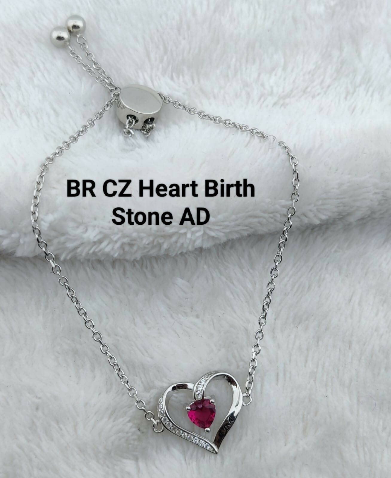 925 Silver CZ Heart Birth Stone AD Bracelet Sarafa Bazar India