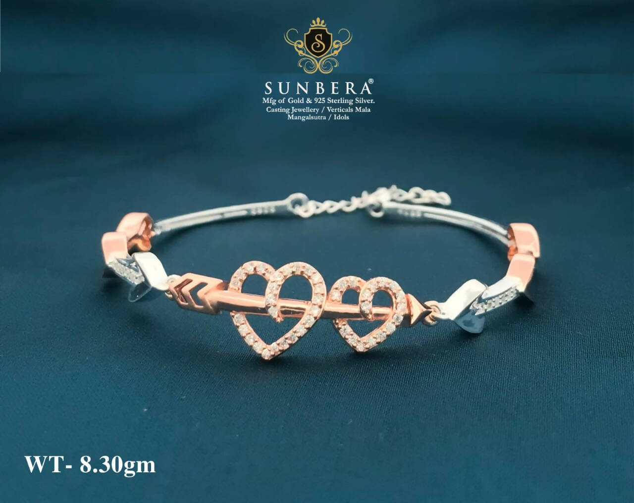 925 Silver Rose Gold Ladies Bracelet Sarafa Bazar India