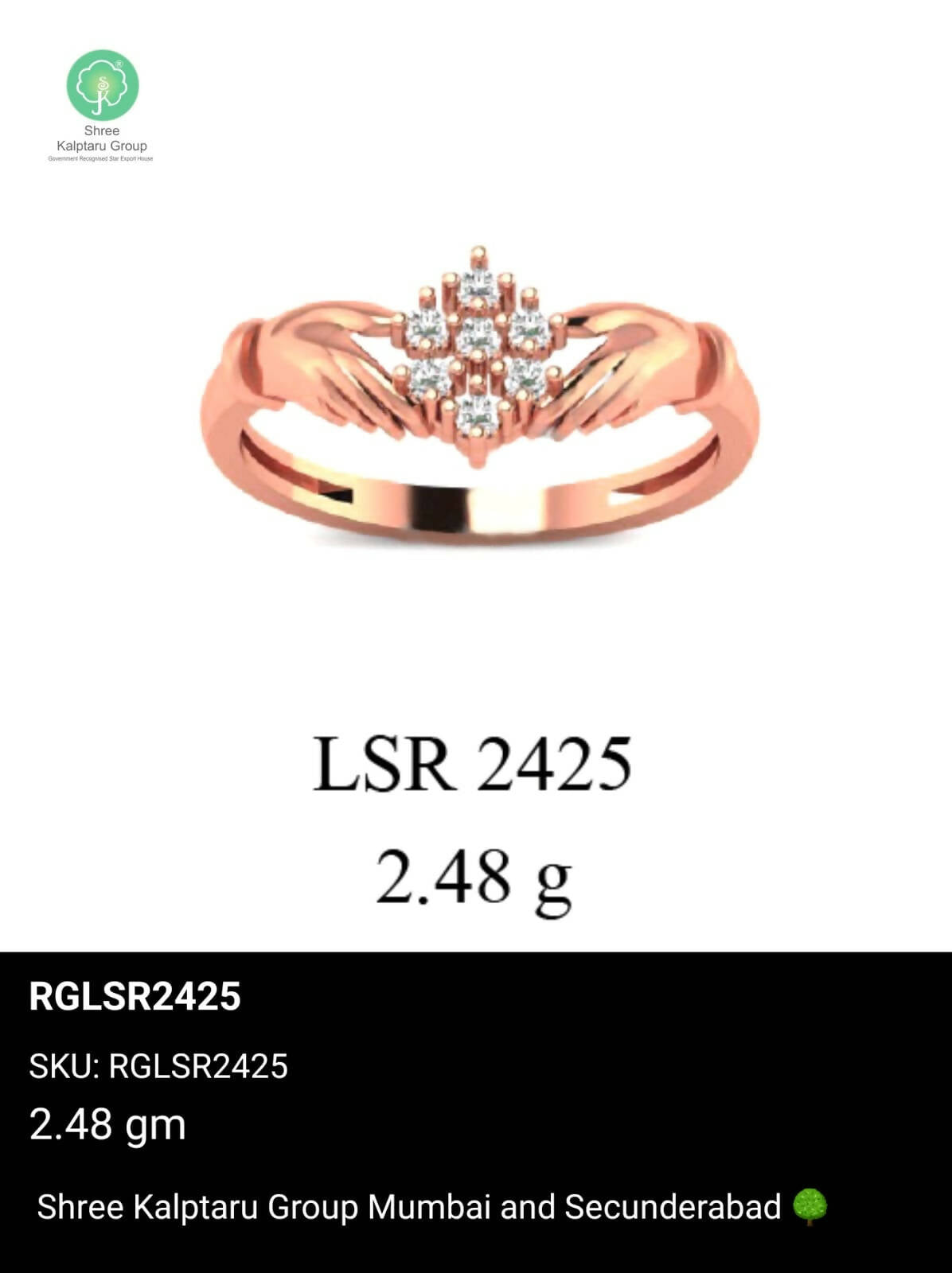 Light weight Rose Gold Ladies Rings Sarafa Bazar India