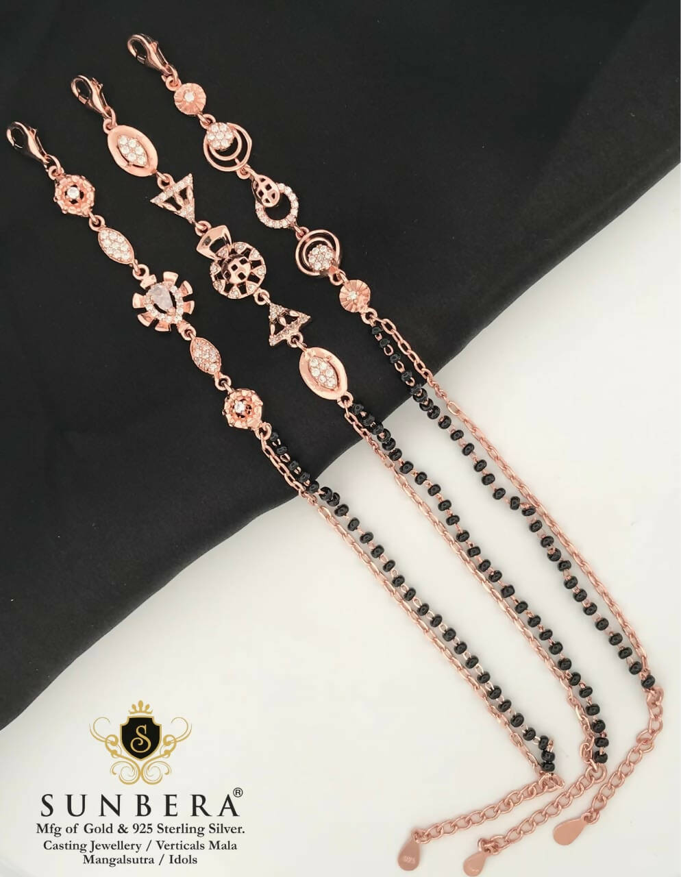 925 Silver Rose Gold Mangalsutra Bracelet Sarafa Bazar India