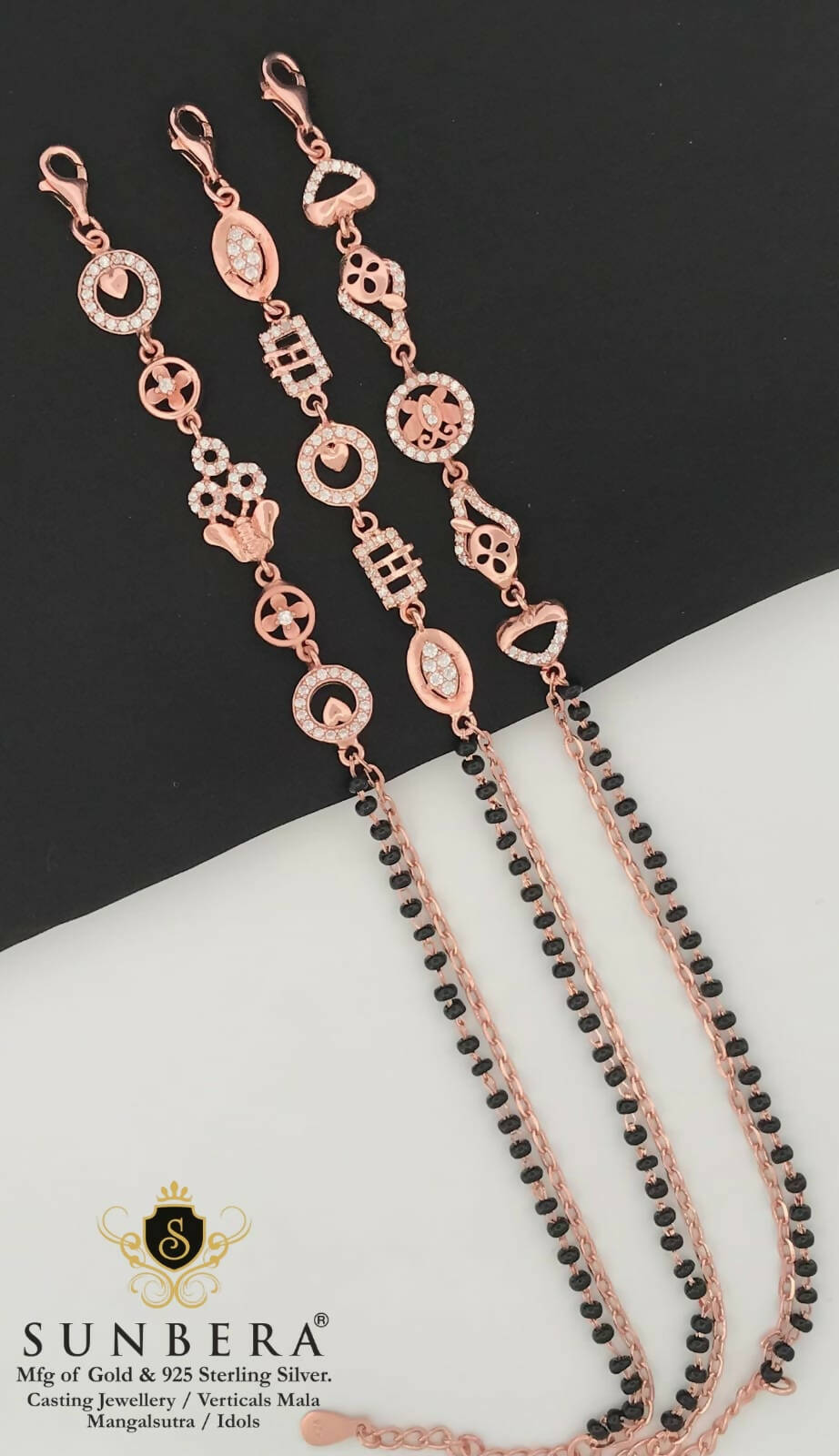 925 Silver Rose Gold Mangalsutra Bracelet Sarafa Bazar India