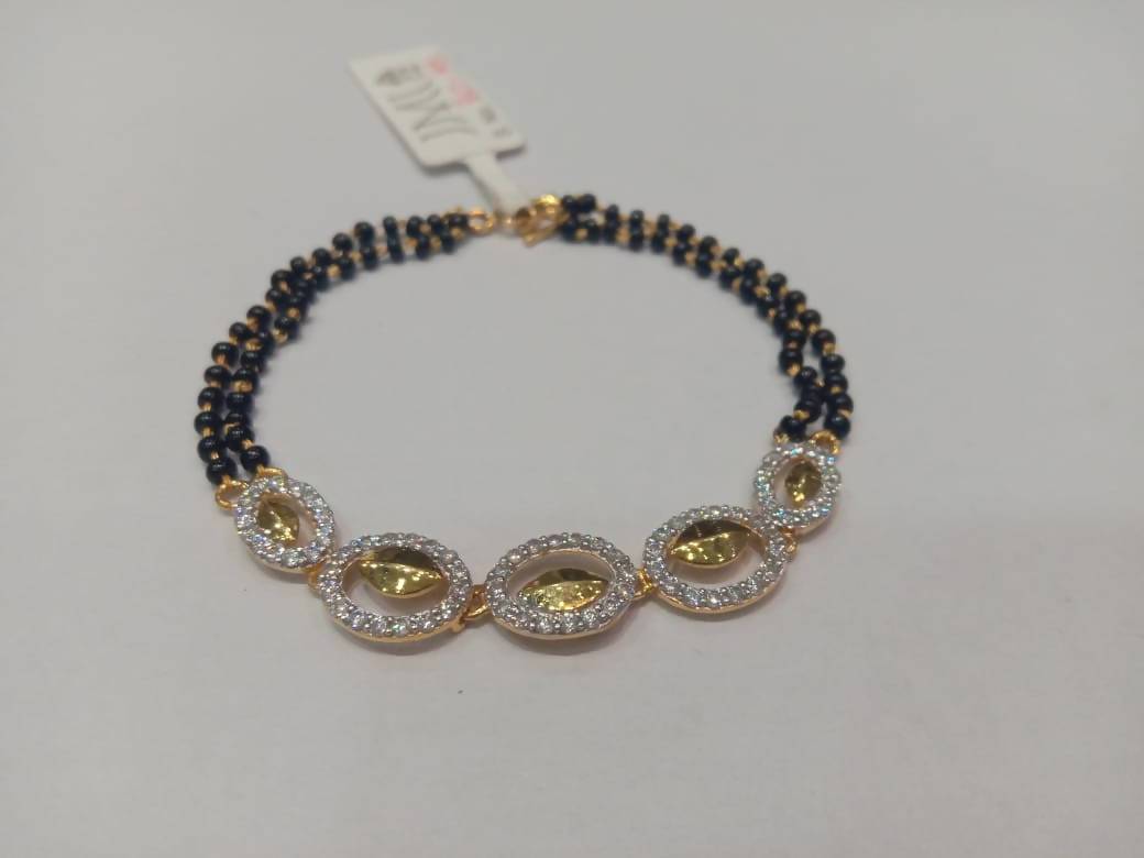 CZ Fancy Girlish Bracelet with black Beads Sarafa Bazar