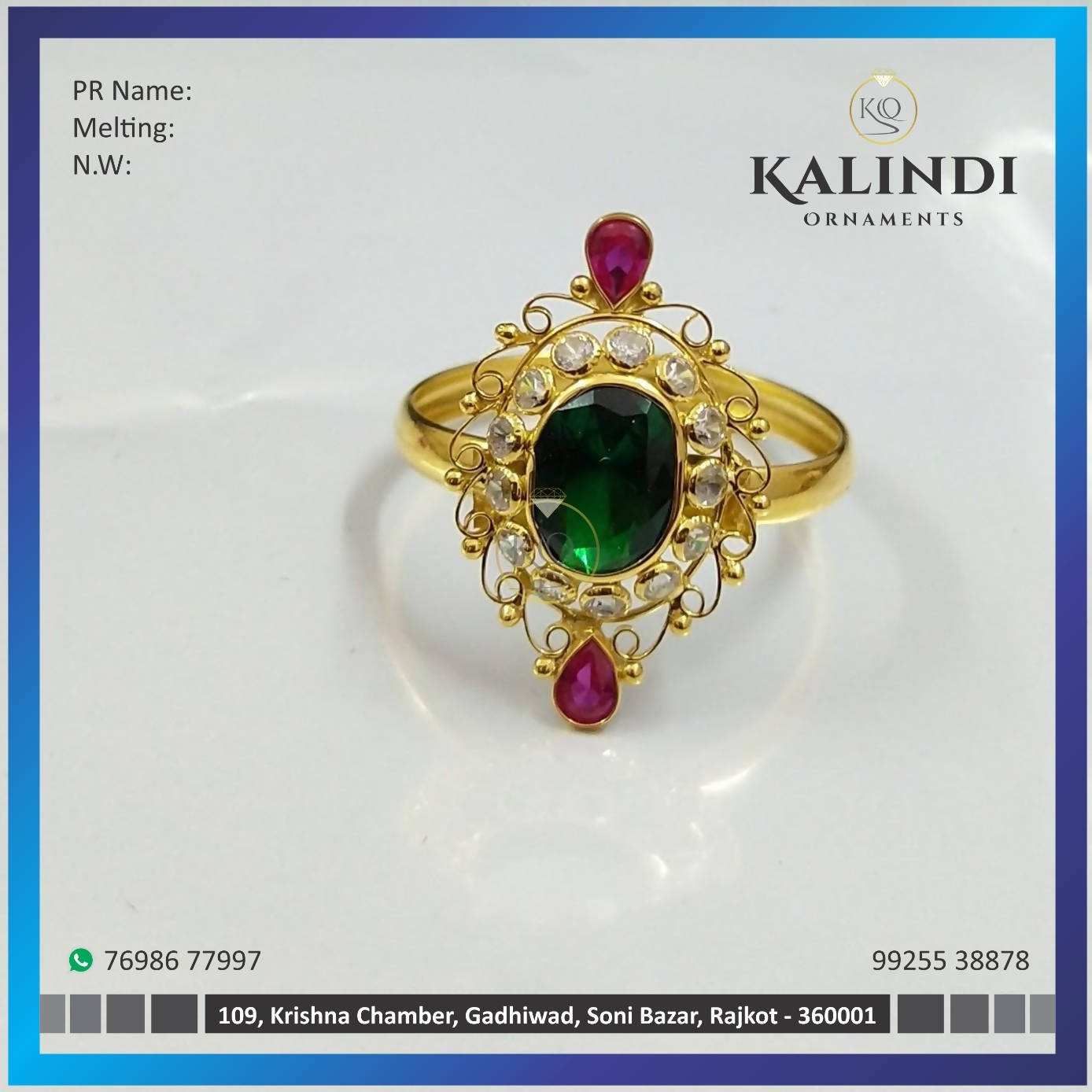 Light Weight Gold Stone Ladies Ring Sarafa Bazar India