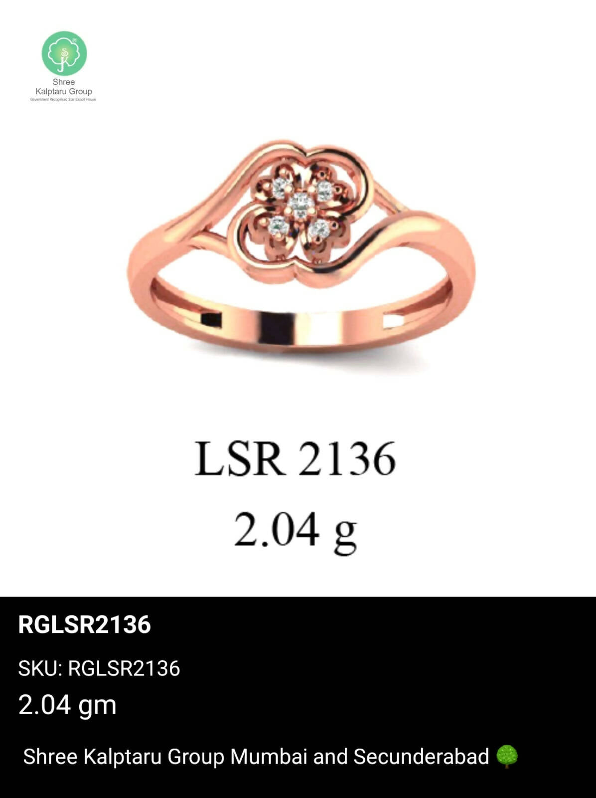 Light weight Rose Gold Ladies Rings Sarafa Bazar India