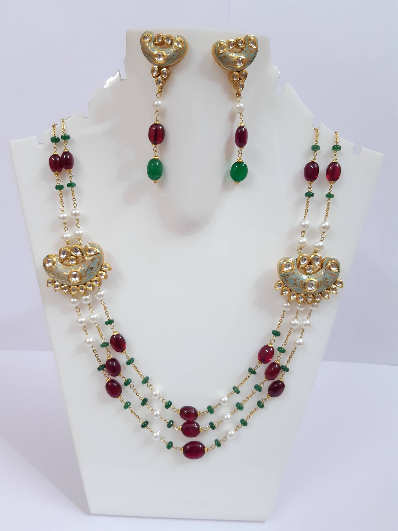Kundan Jadau Beads mala with earrings Sarafa Bazar