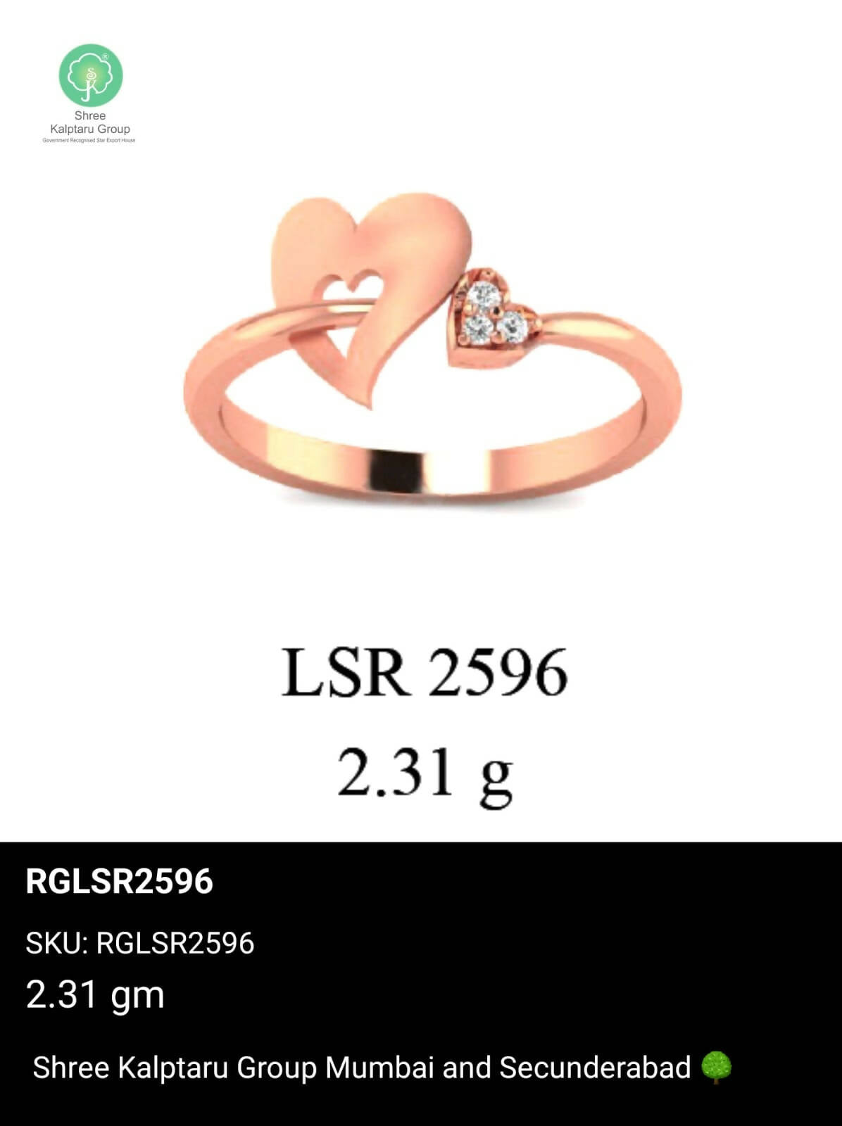 Light weight Rose Gold Ladies Rings Sarafa Bazar India