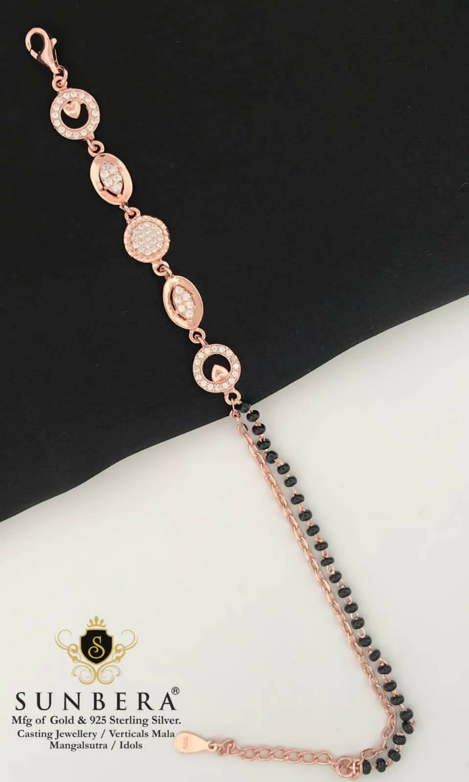 925 Silver Rose Gold Mangalsutra Bracelet Sarafa Bazar India