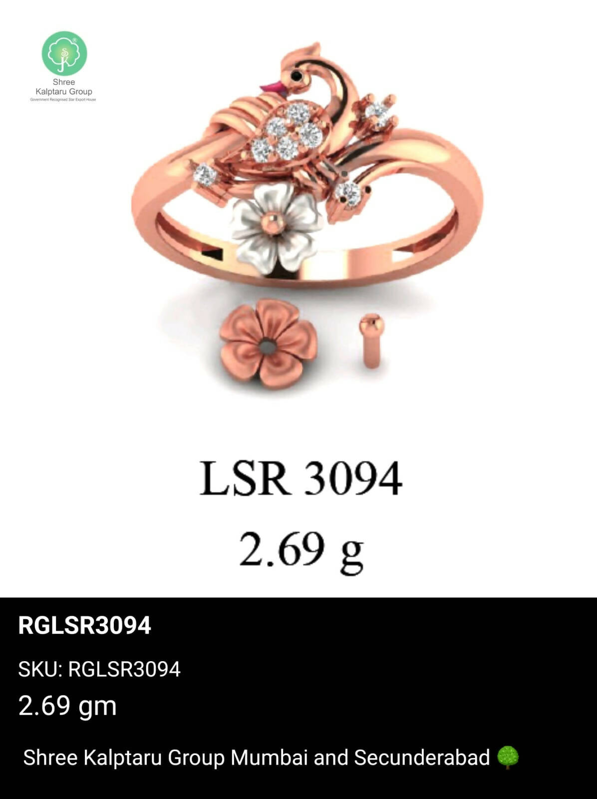 Light weight Rose Gold Ladies Rings Sarafa Bazar India