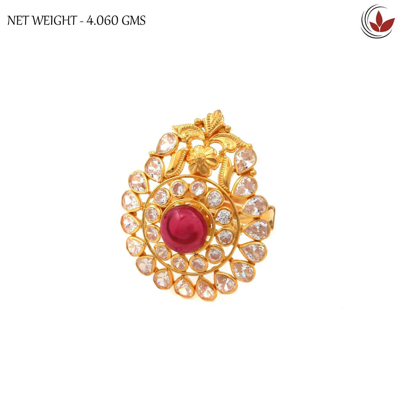 Light Weight Gold Stone Ladies Ring Sarafa Bazar India