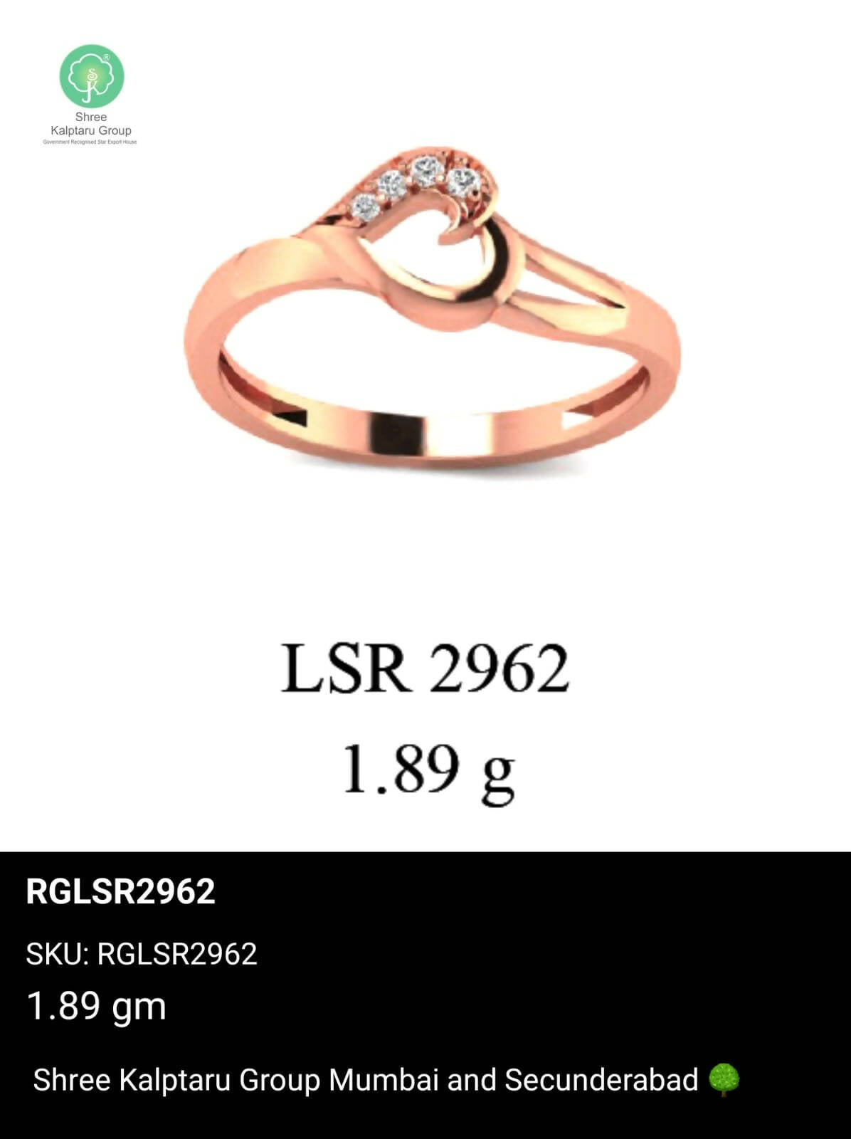 Light weight Rose Gold Ladies Rings Sarafa Bazar India