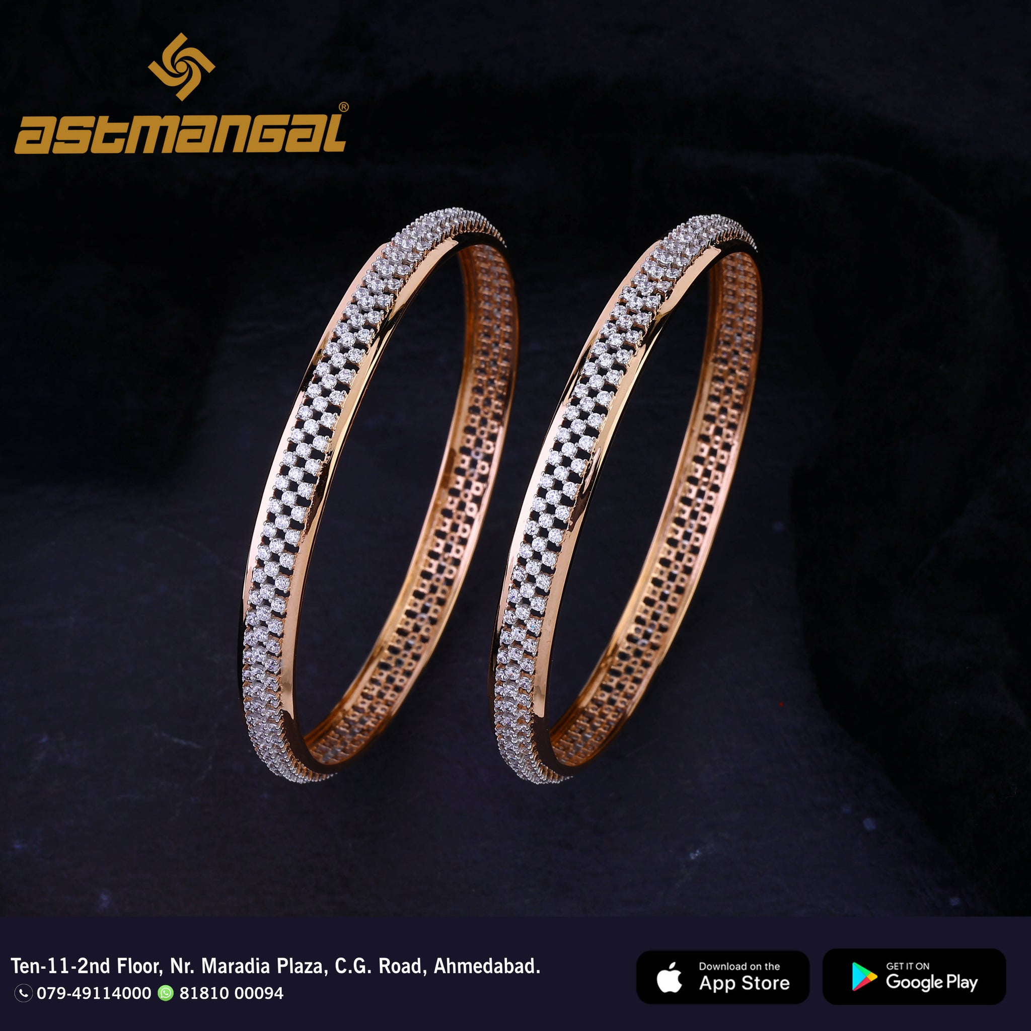 Rose Gold CZ Bangles Sarafa Bazar India