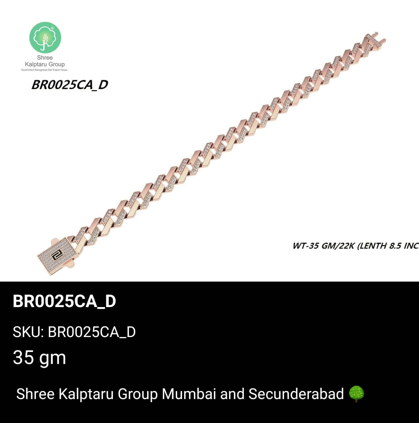 Rose Gold Gents Bracelet Sarafa Bazar India