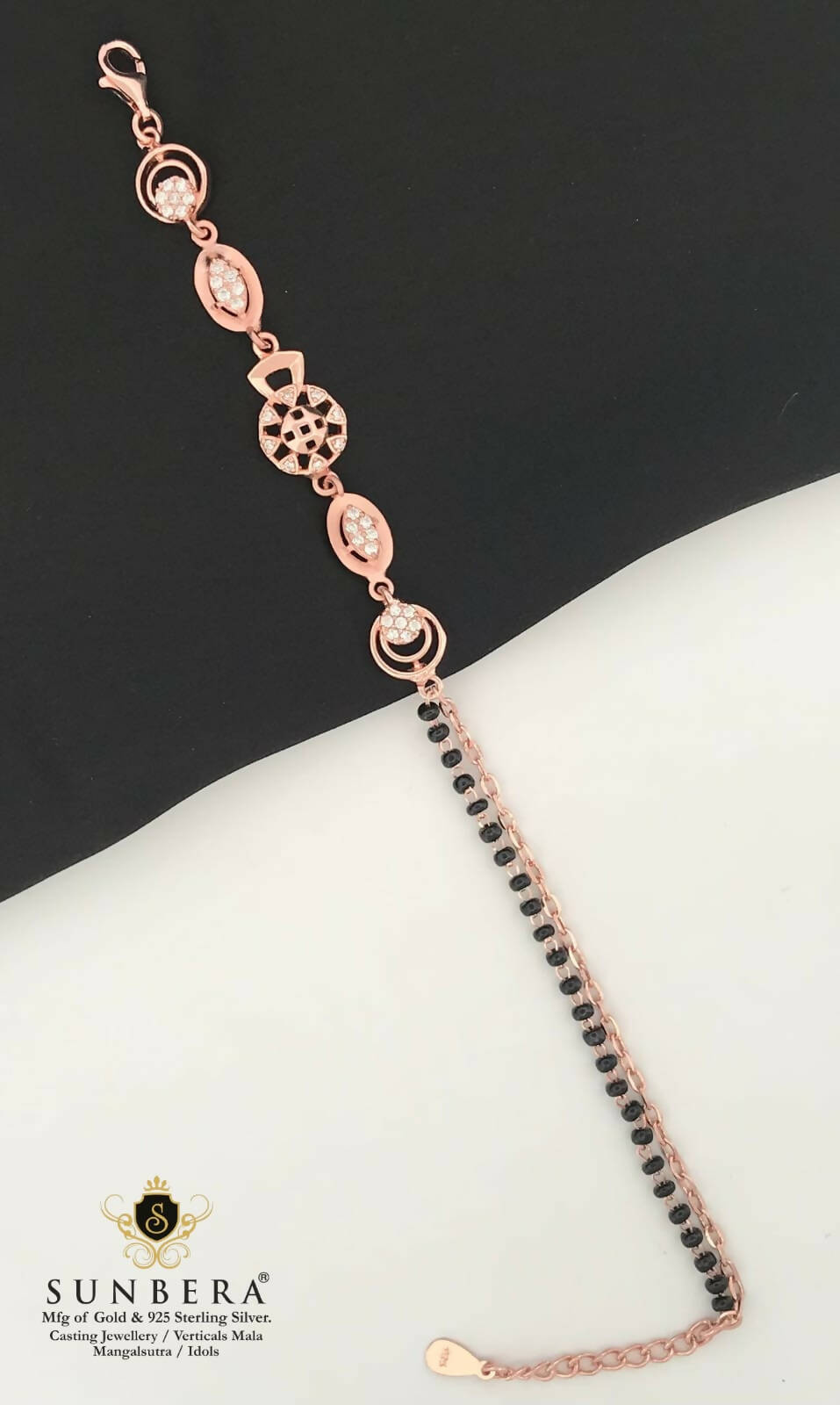 925 Silver Rose Gold Mangalsutra Bracelet Sarafa Bazar India