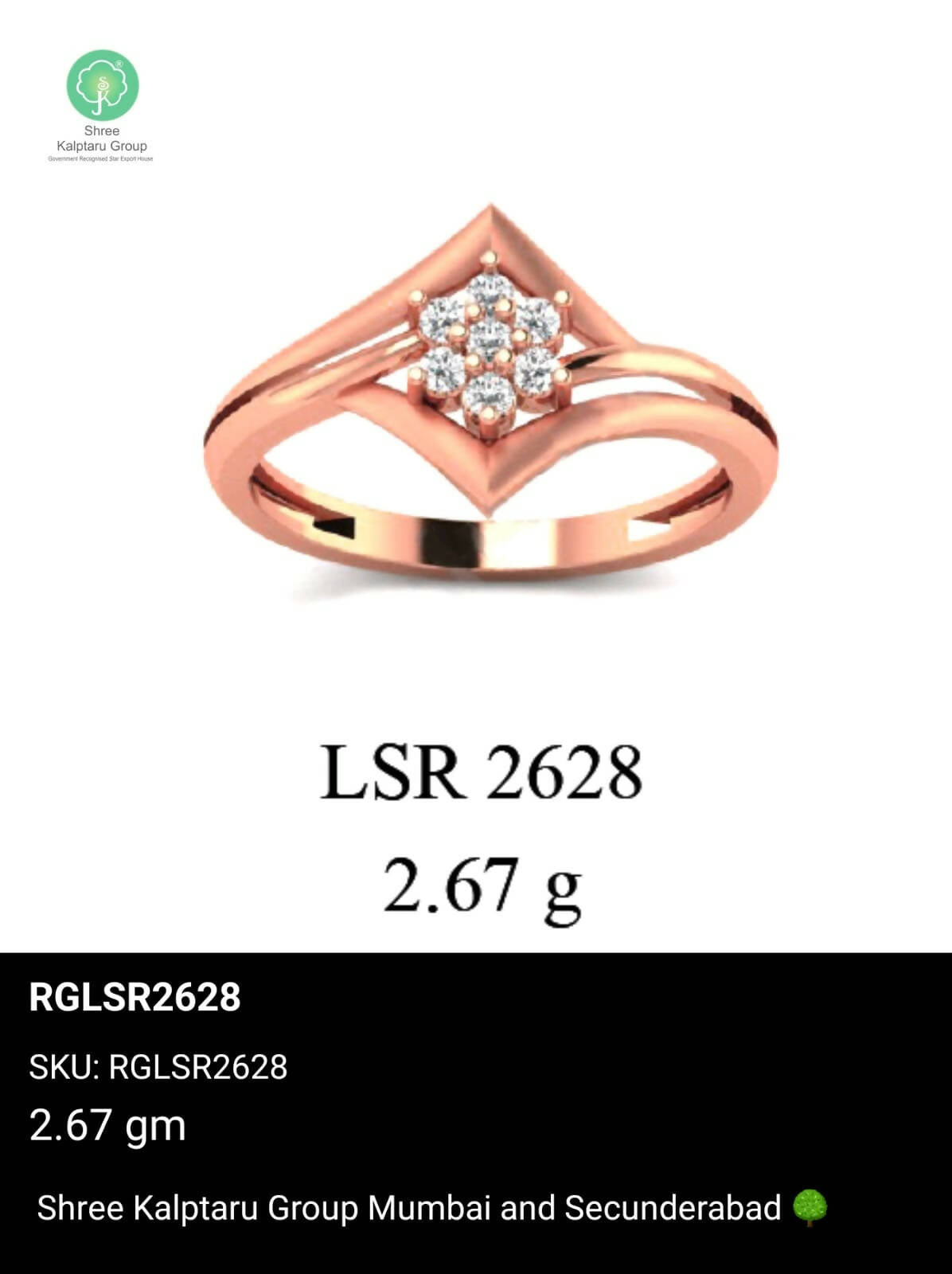 Light weight Rose Gold Ladies Rings Sarafa Bazar India