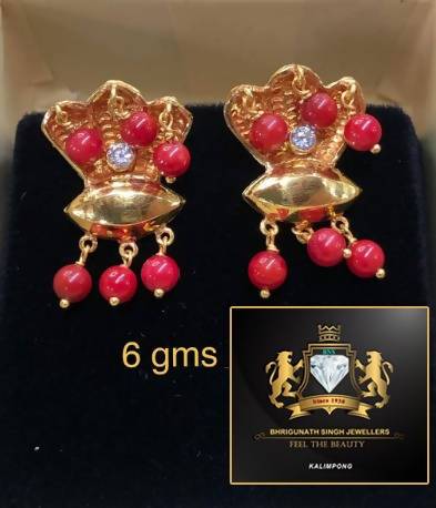 Tibetan 24k Gold Earring with Precious Stones Sarafa Bazar