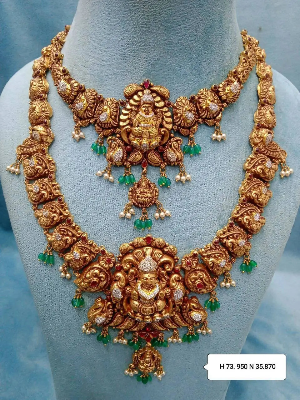 CZ Antique Temple Long Set & Necklace Sarafa Bazar India
