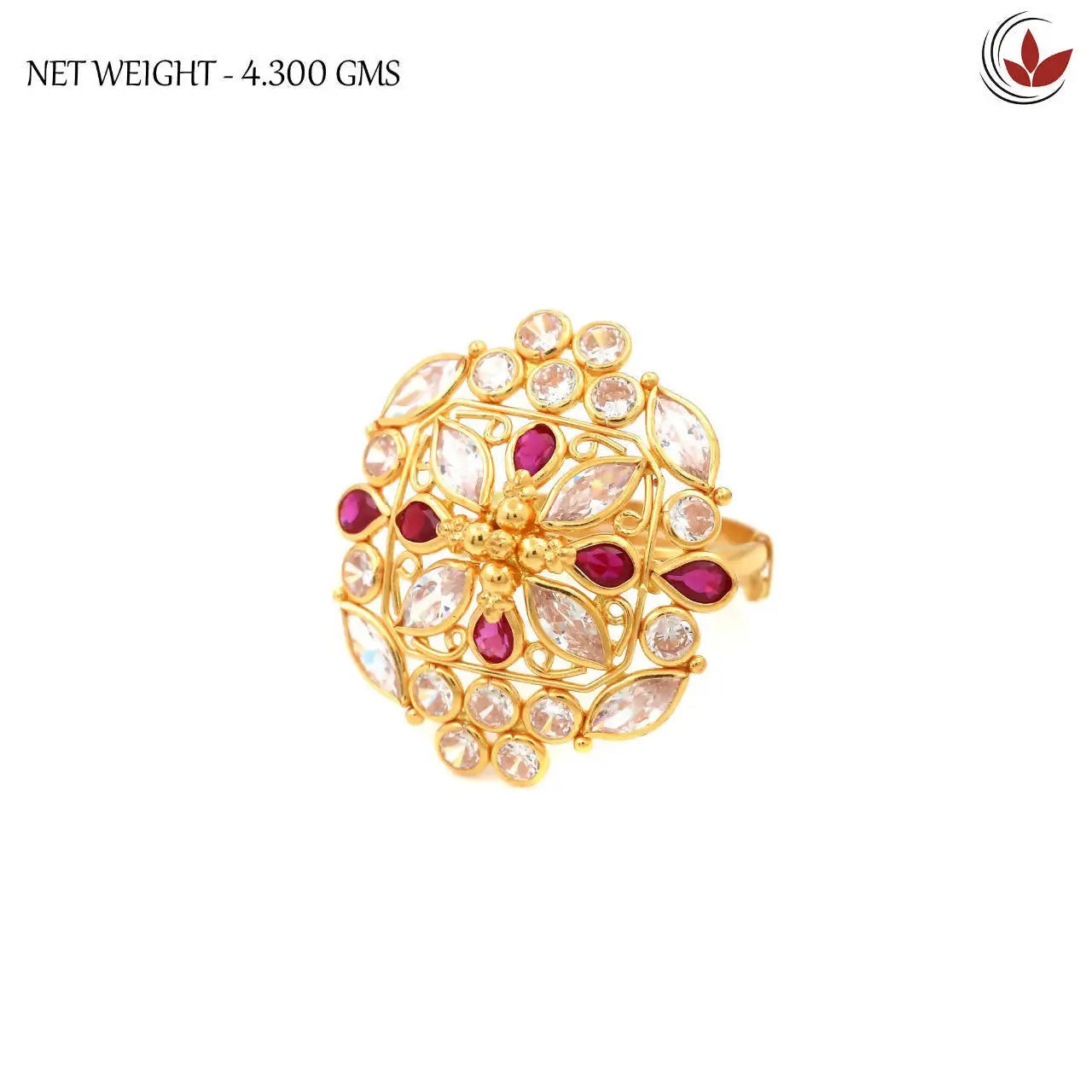 Light Weight Gold Stone Ladies Ring Sarafa Bazar India