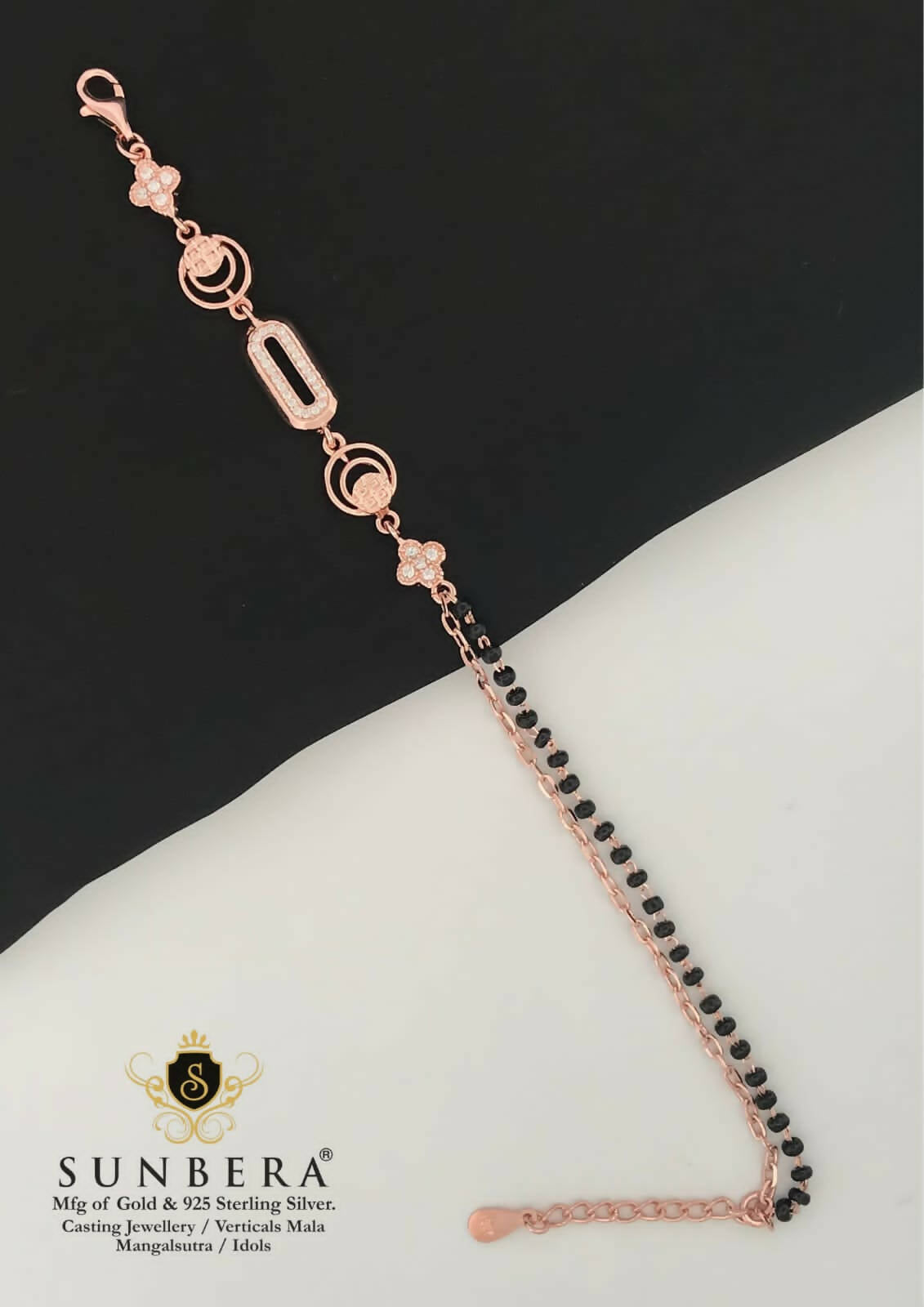 925 Silver Rose Gold Mangalsutra Bracelet Sarafa Bazar India