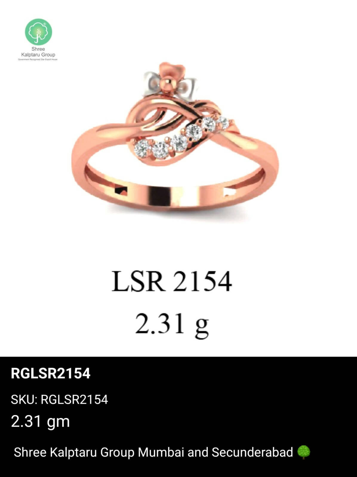 Light weight Rose Gold Ladies Rings Sarafa Bazar India