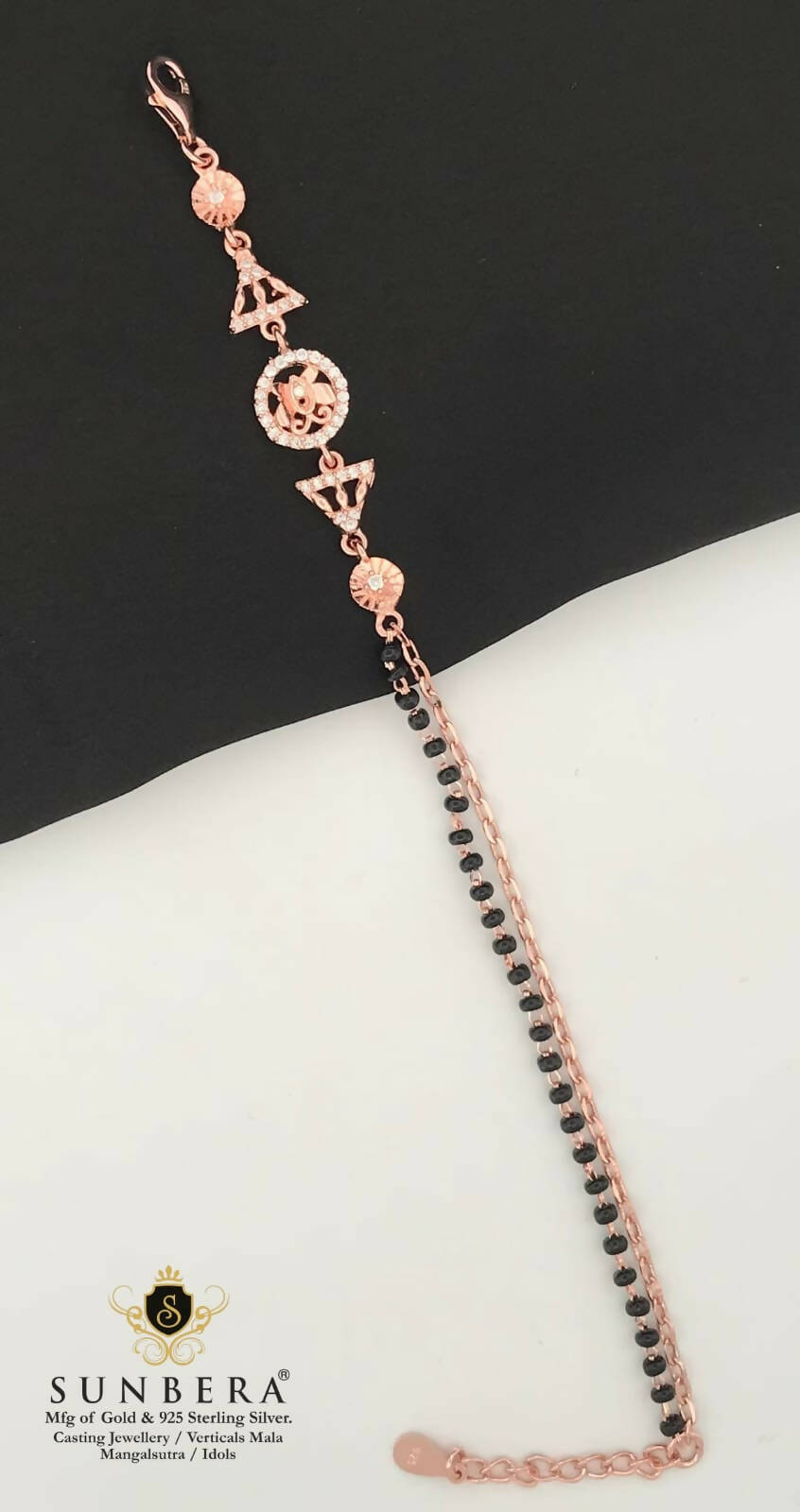 925 Silver Rose Gold Mangalsutra Bracelet Sarafa Bazar India