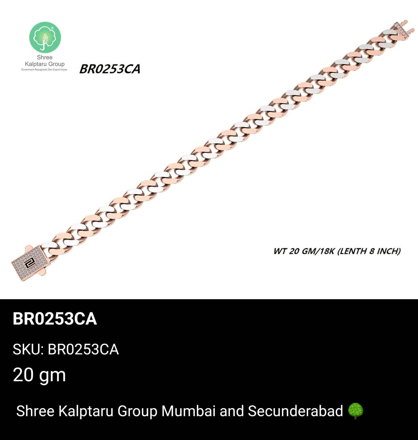 Rose Gold Gents Bracelet Sarafa Bazar India