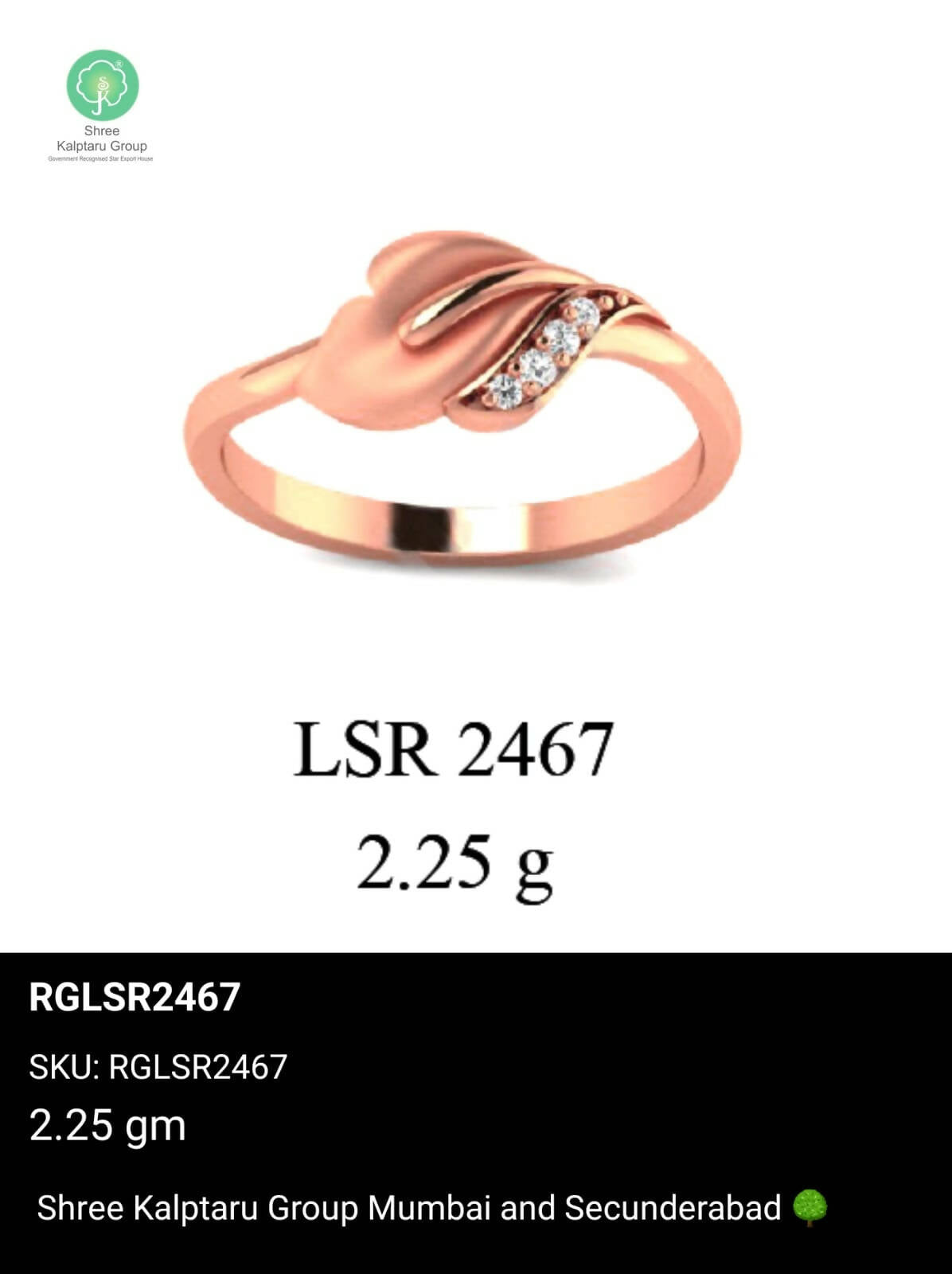 Light weight Rose Gold Ladies Rings Sarafa Bazar India