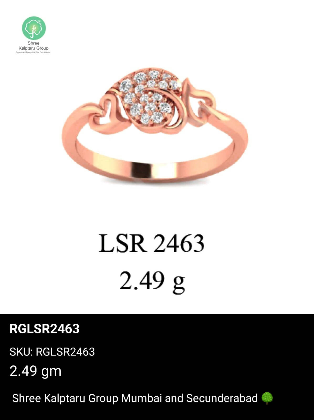 Light weight Rose Gold Ladies Rings Sarafa Bazar India